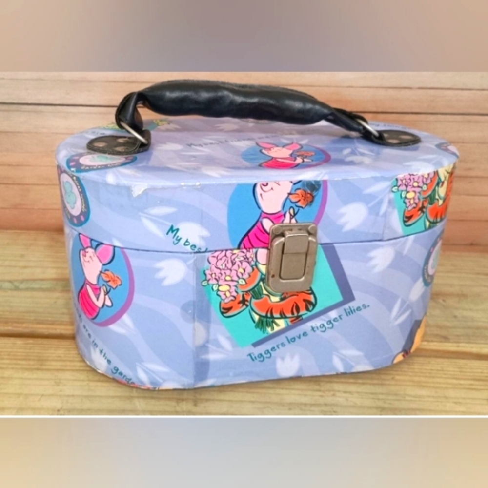Vintage Winnie The Pooh Disney Piglet and Tigger Blue Cosmetic Case Train Case